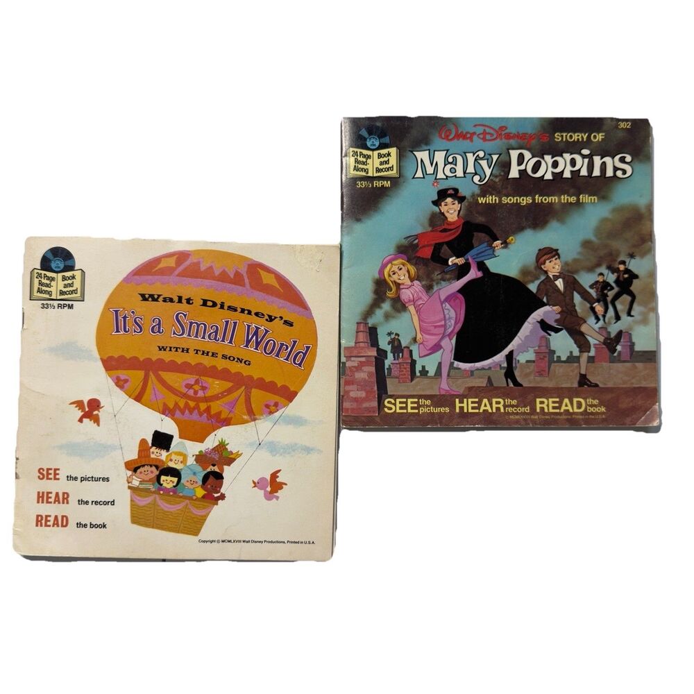 Lot Of 2 Walt Disney Story & Records — Mary Poppins & It’s A Small World GUC